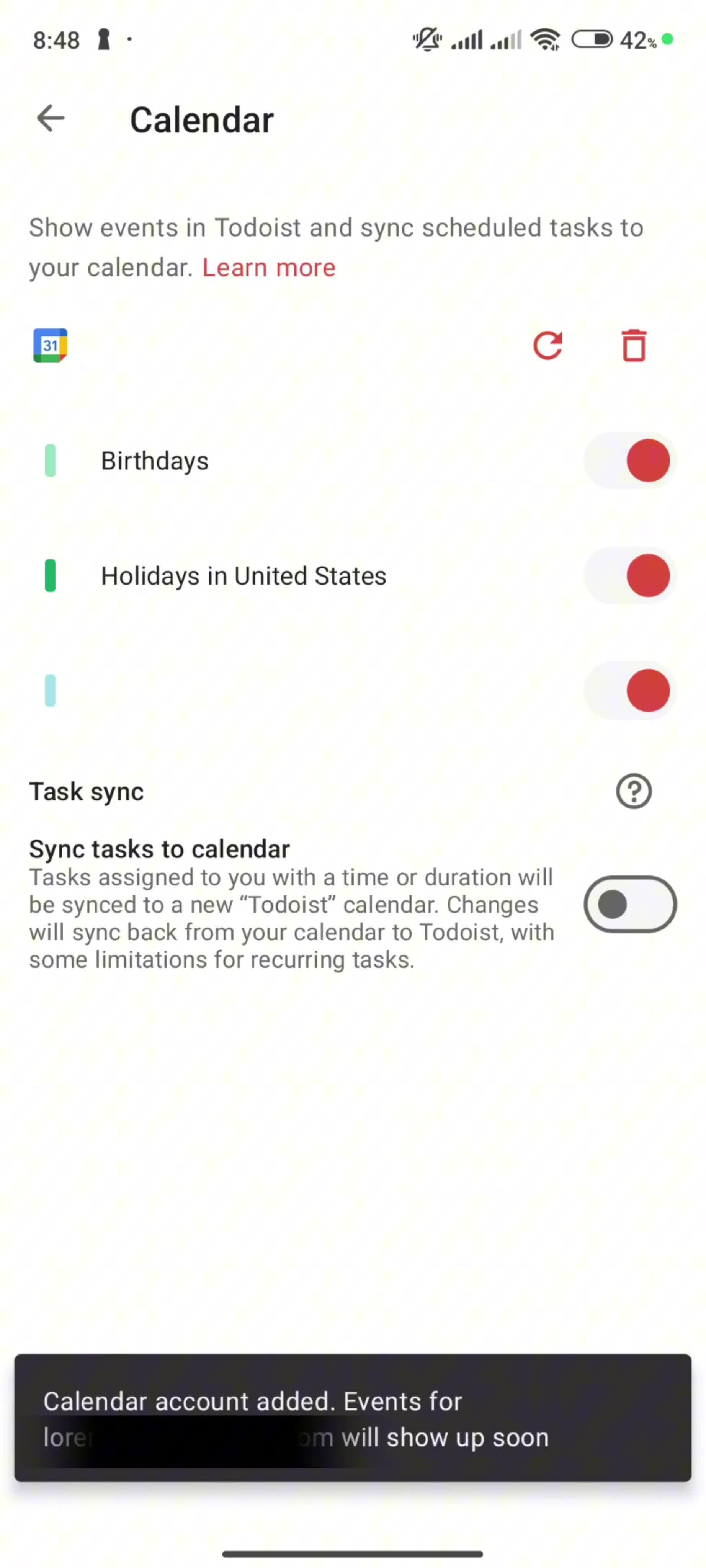Connecting a calendar screenshot