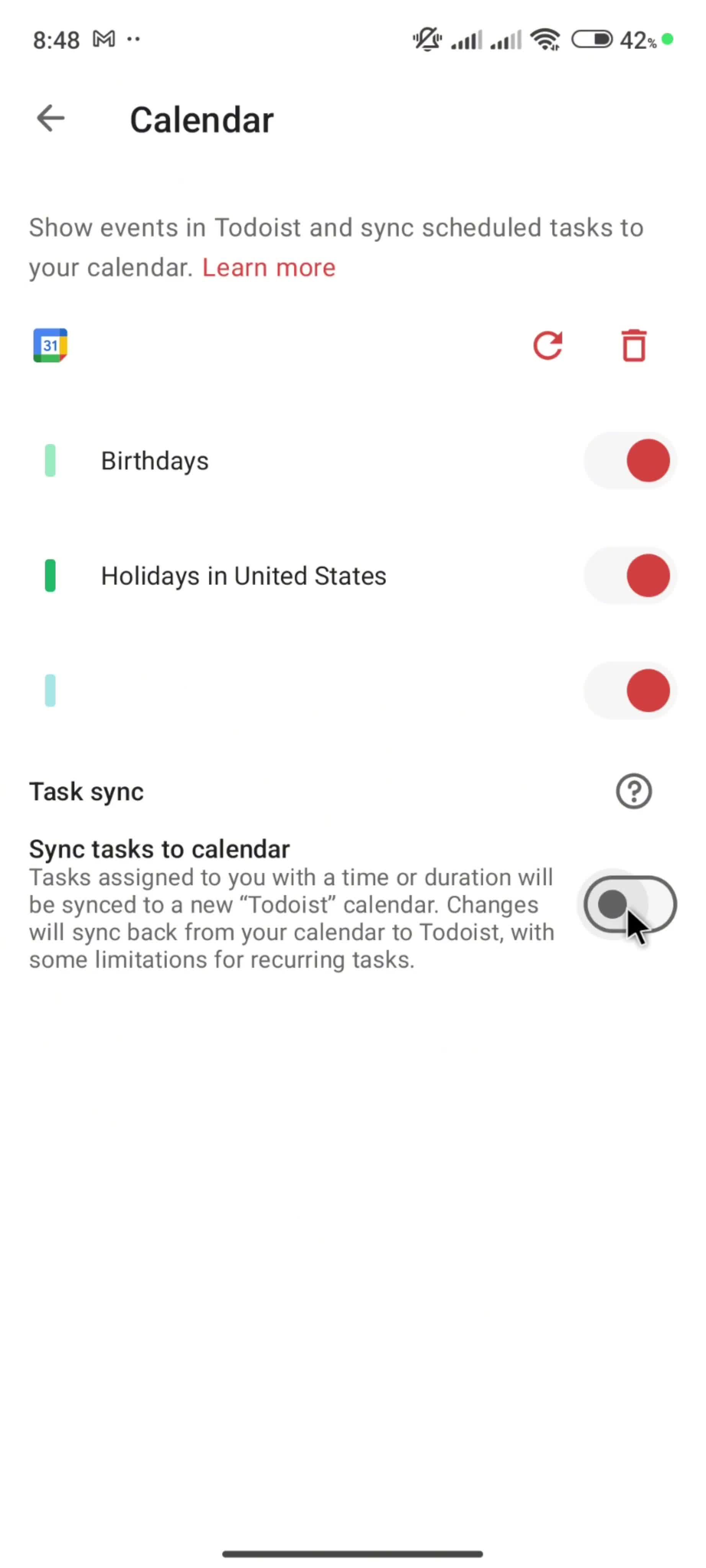 Connecting a calendar screenshot