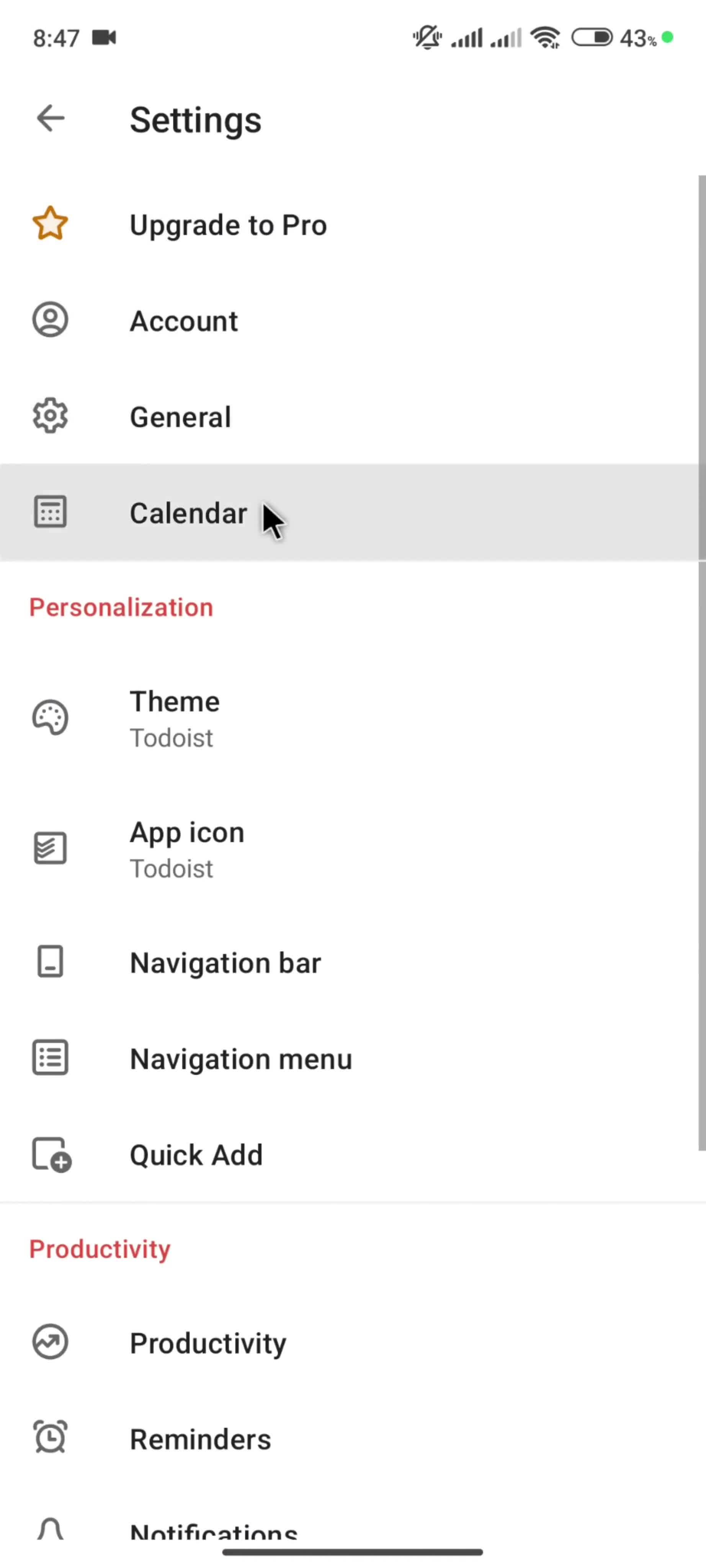 Connecting a calendar screenshot