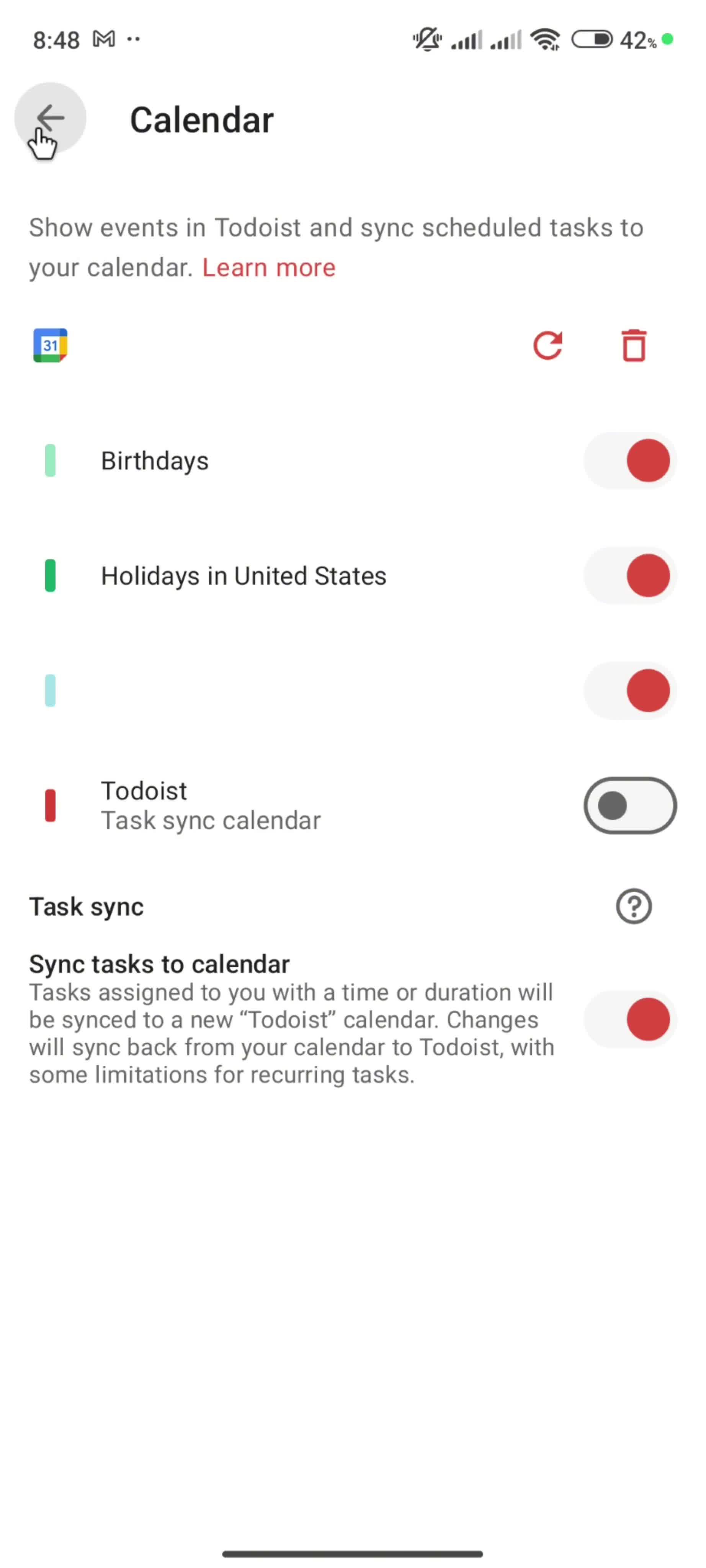 Connecting a calendar screenshot