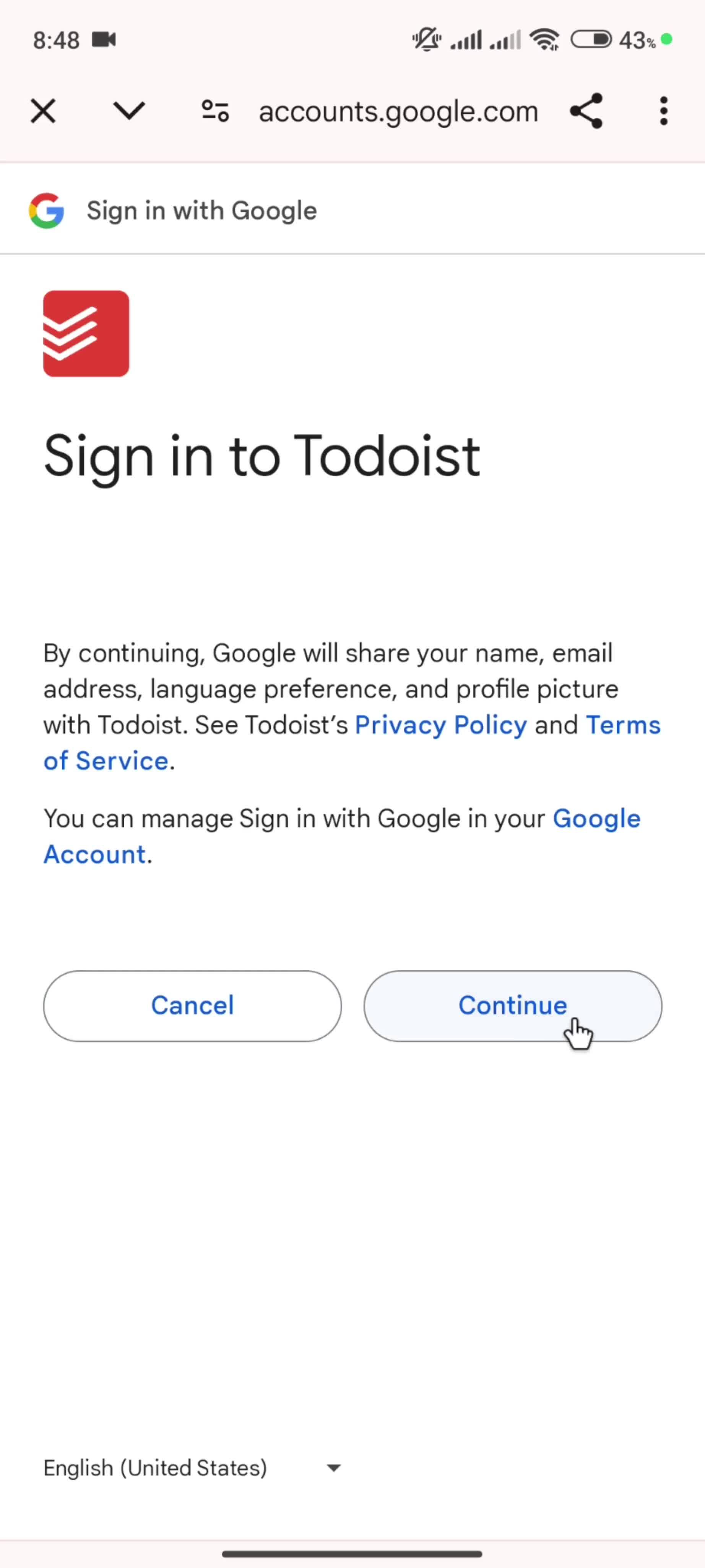 Connecting a calendar screenshot