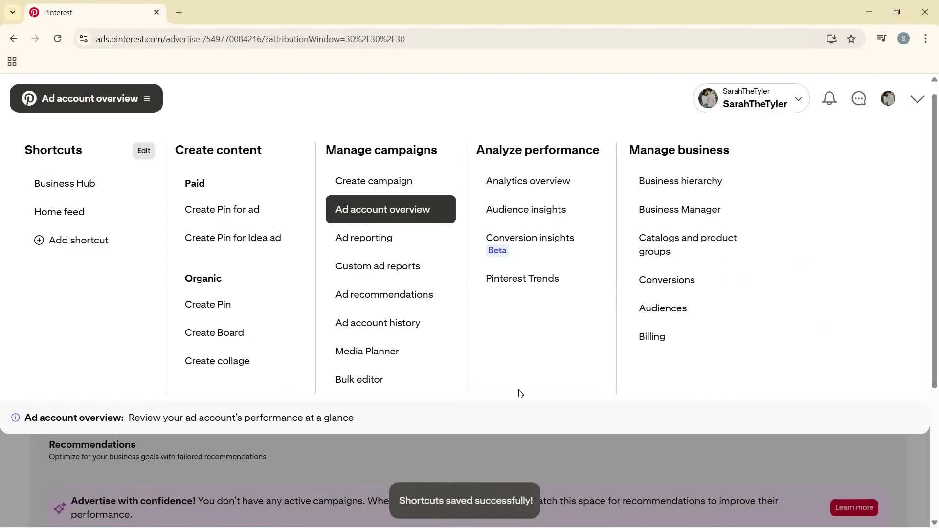 Creating a business profile screenshot