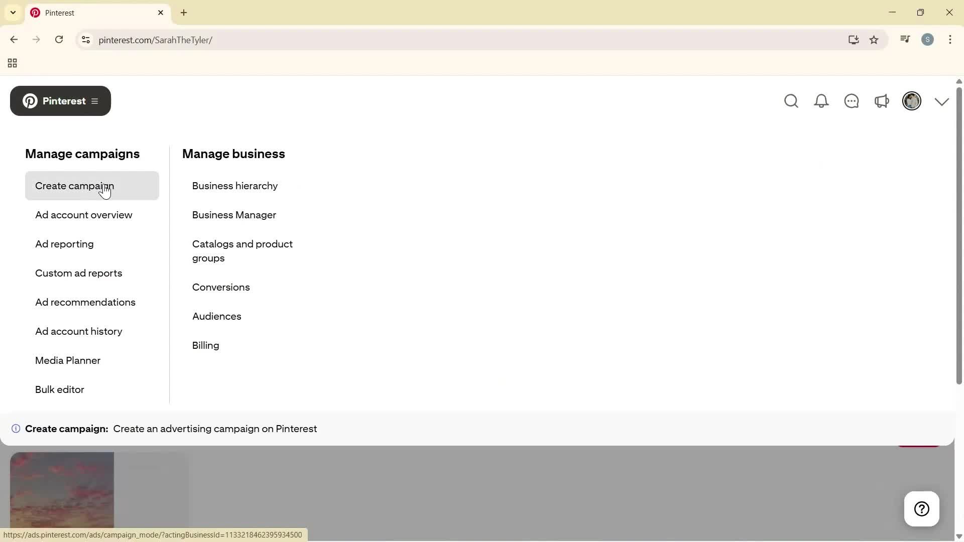 Creating a business profile screenshot