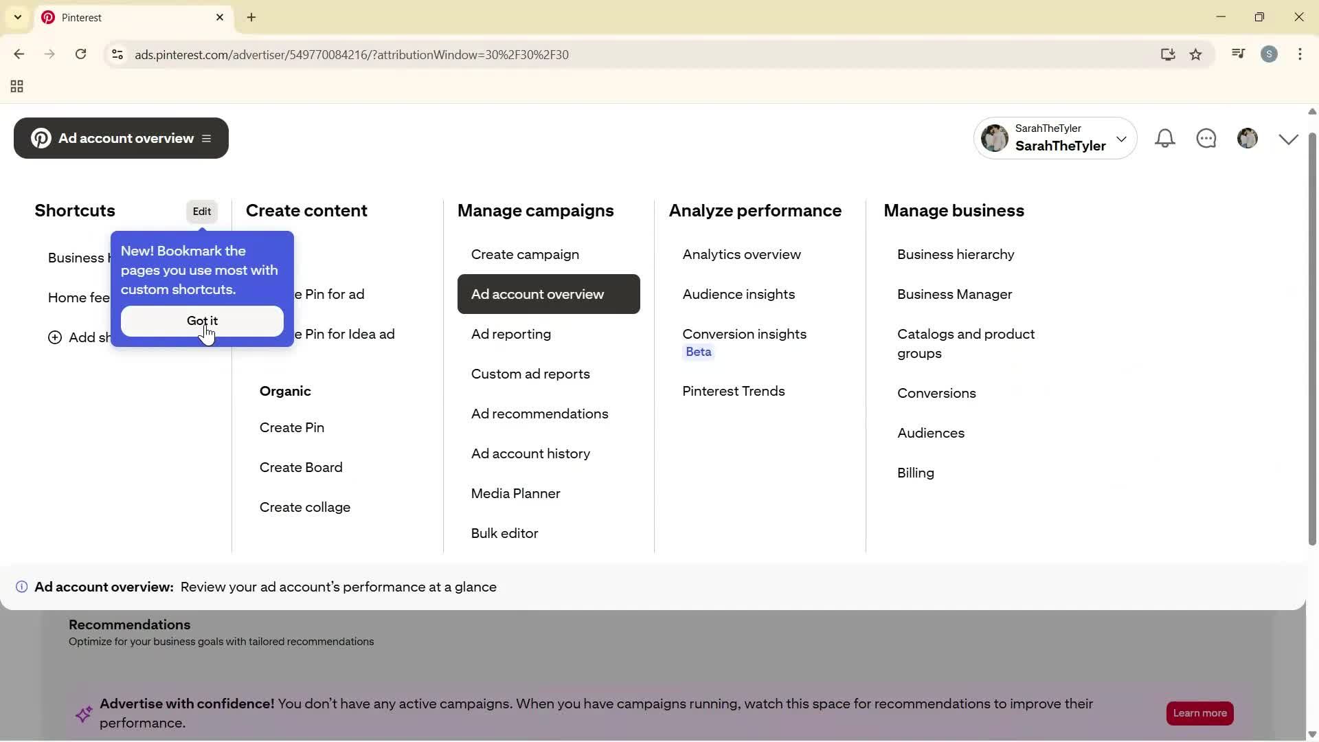 Creating a business profile screenshot