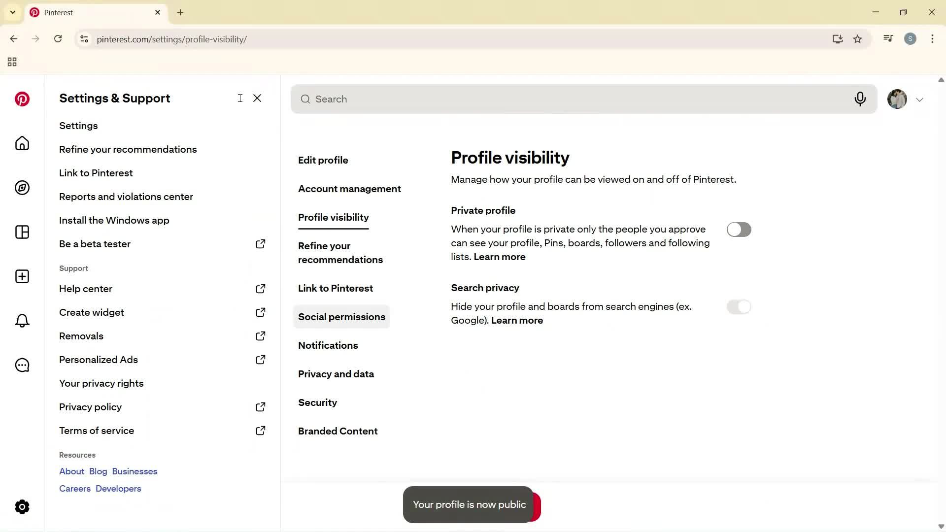 Creating a business profile screenshot