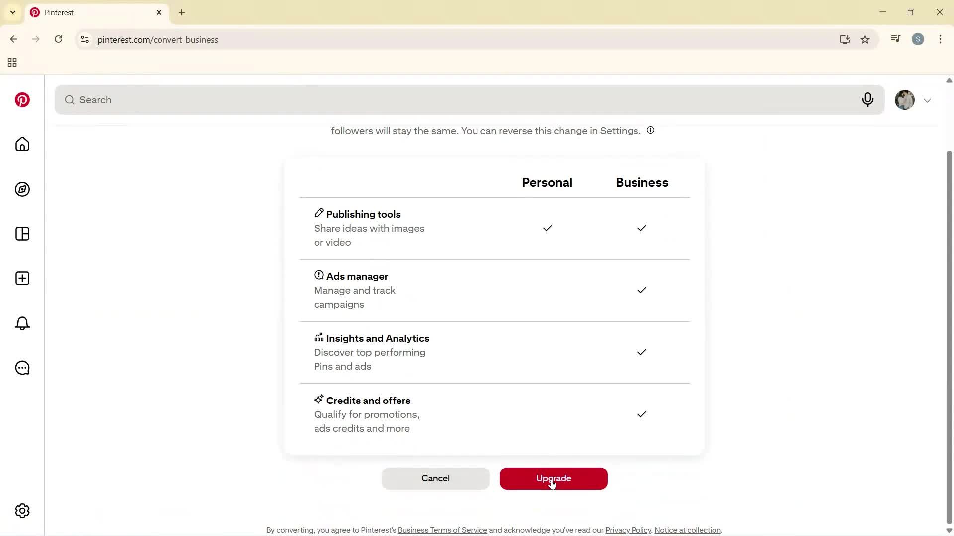 Creating a business profile screenshot