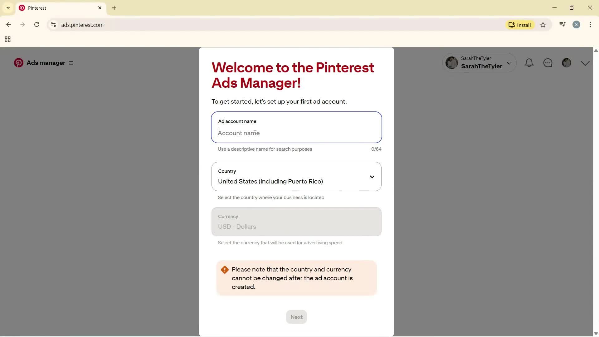 Creating a business profile screenshot