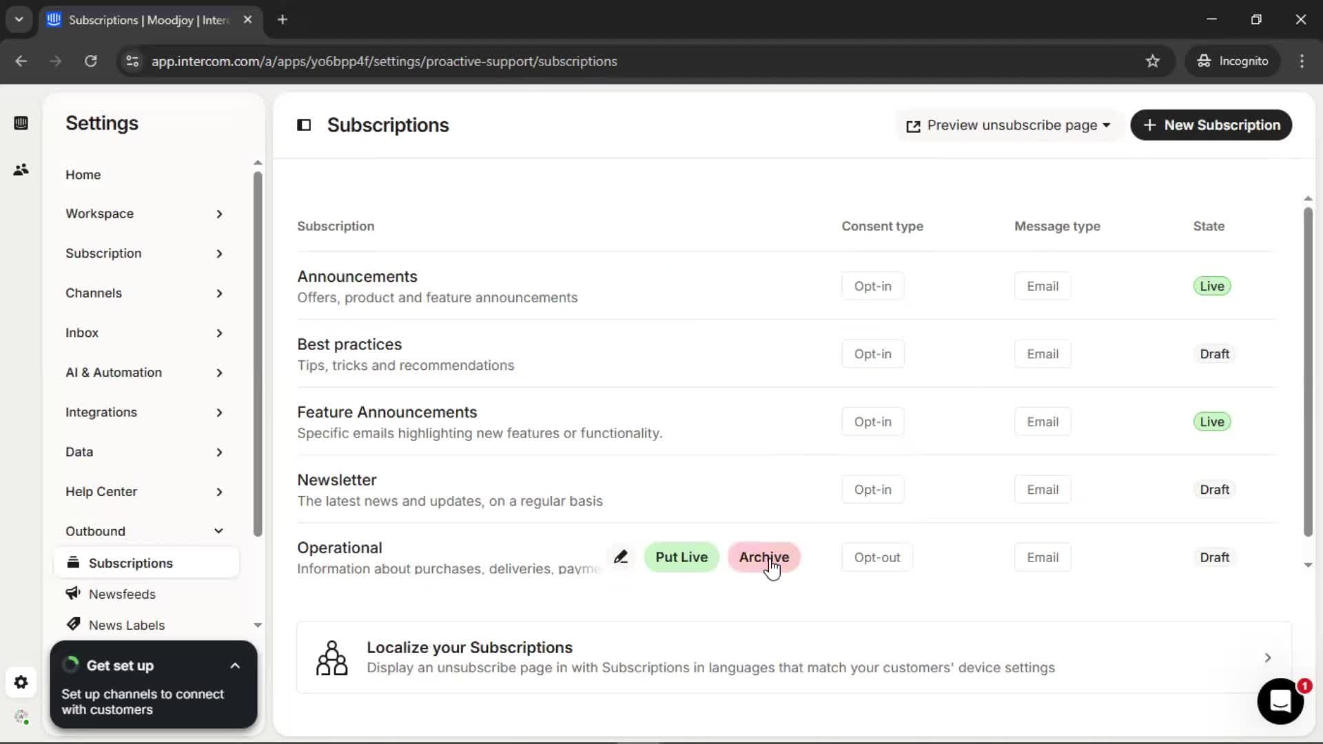 Subscriptions screenshot