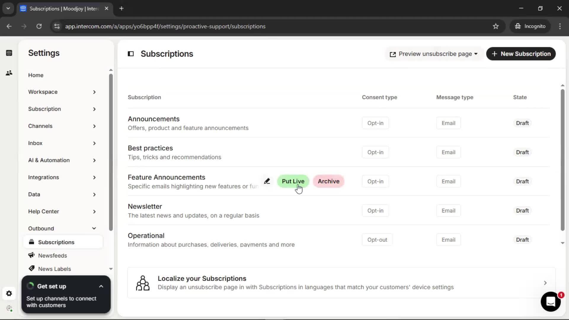Subscriptions screenshot