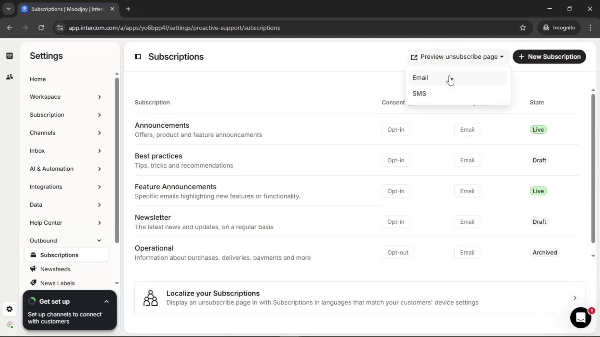 Subscriptions screenshot