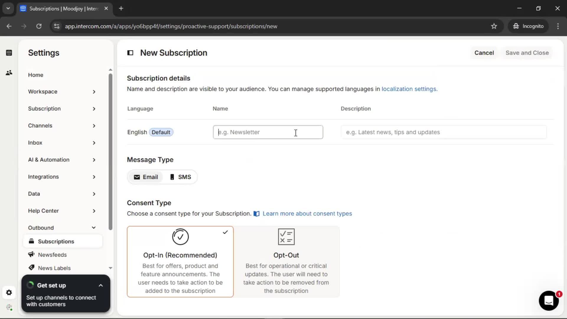 Subscriptions screenshot