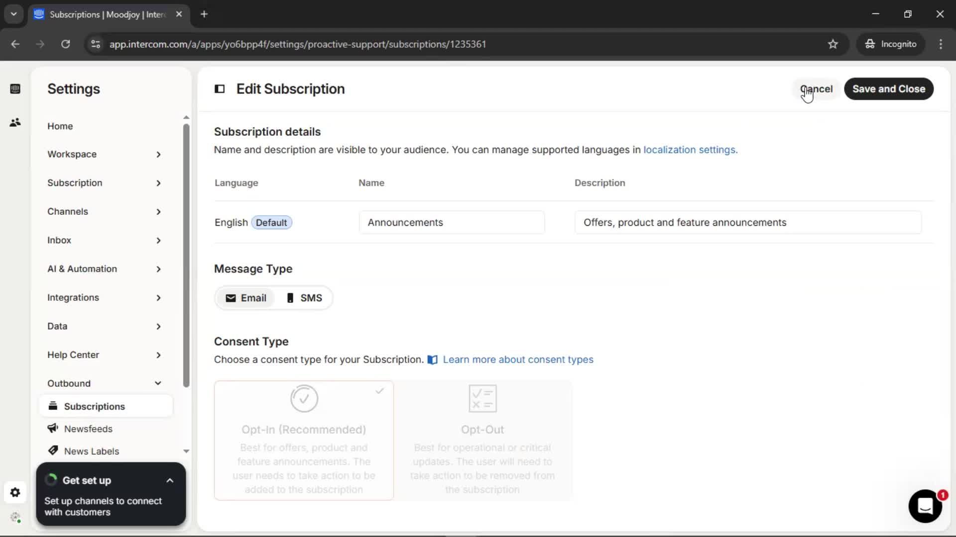 Subscriptions screenshot