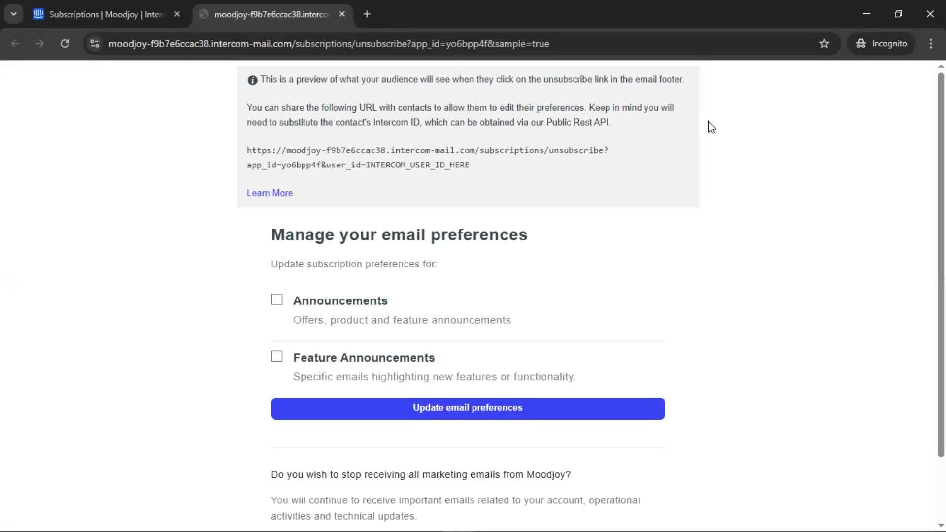 Subscriptions screenshot