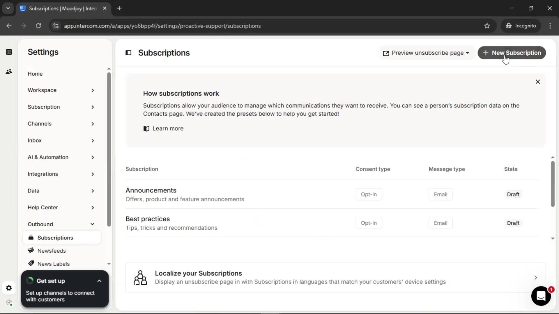 Subscriptions screenshot
