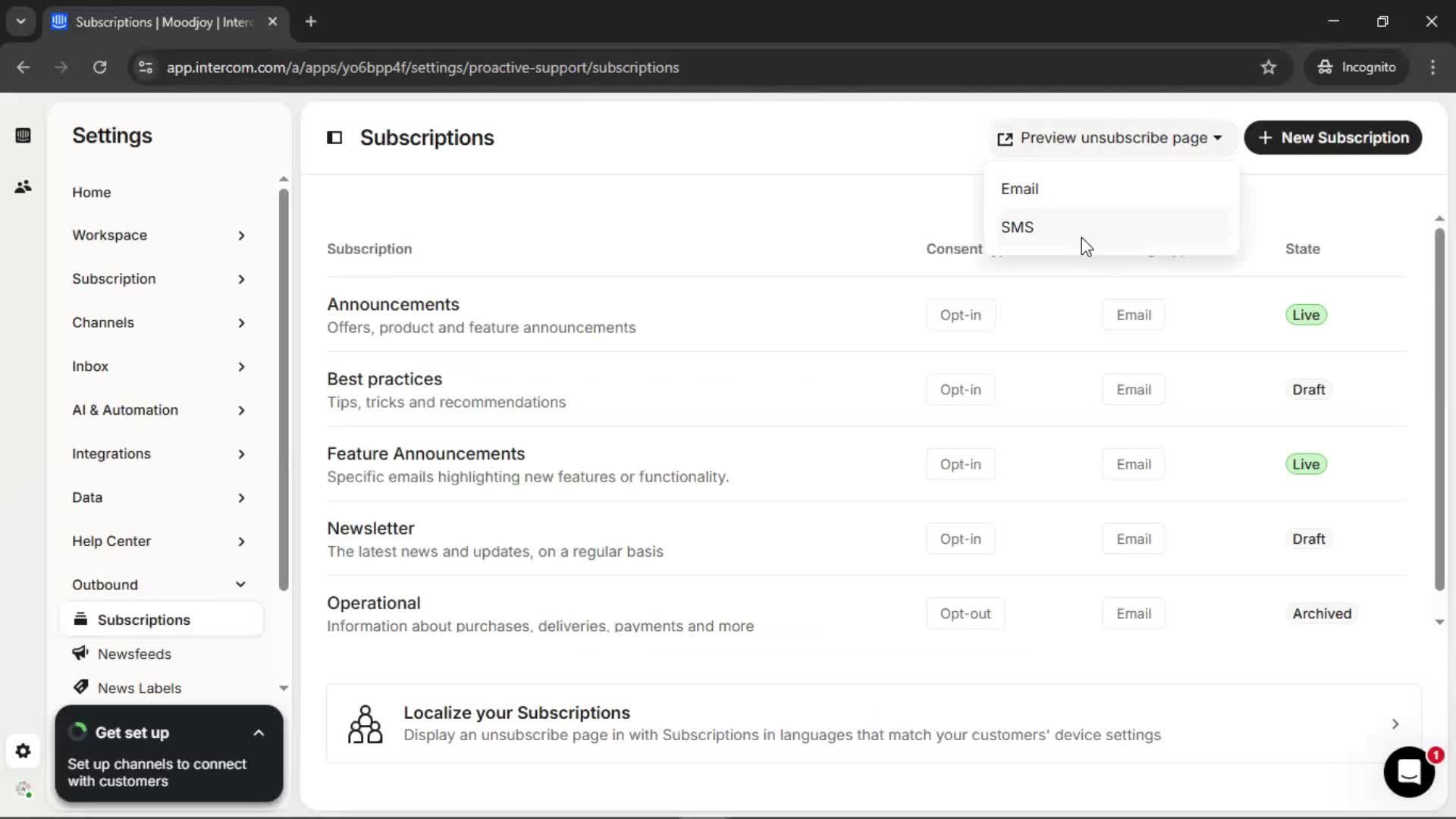 Subscriptions screenshot