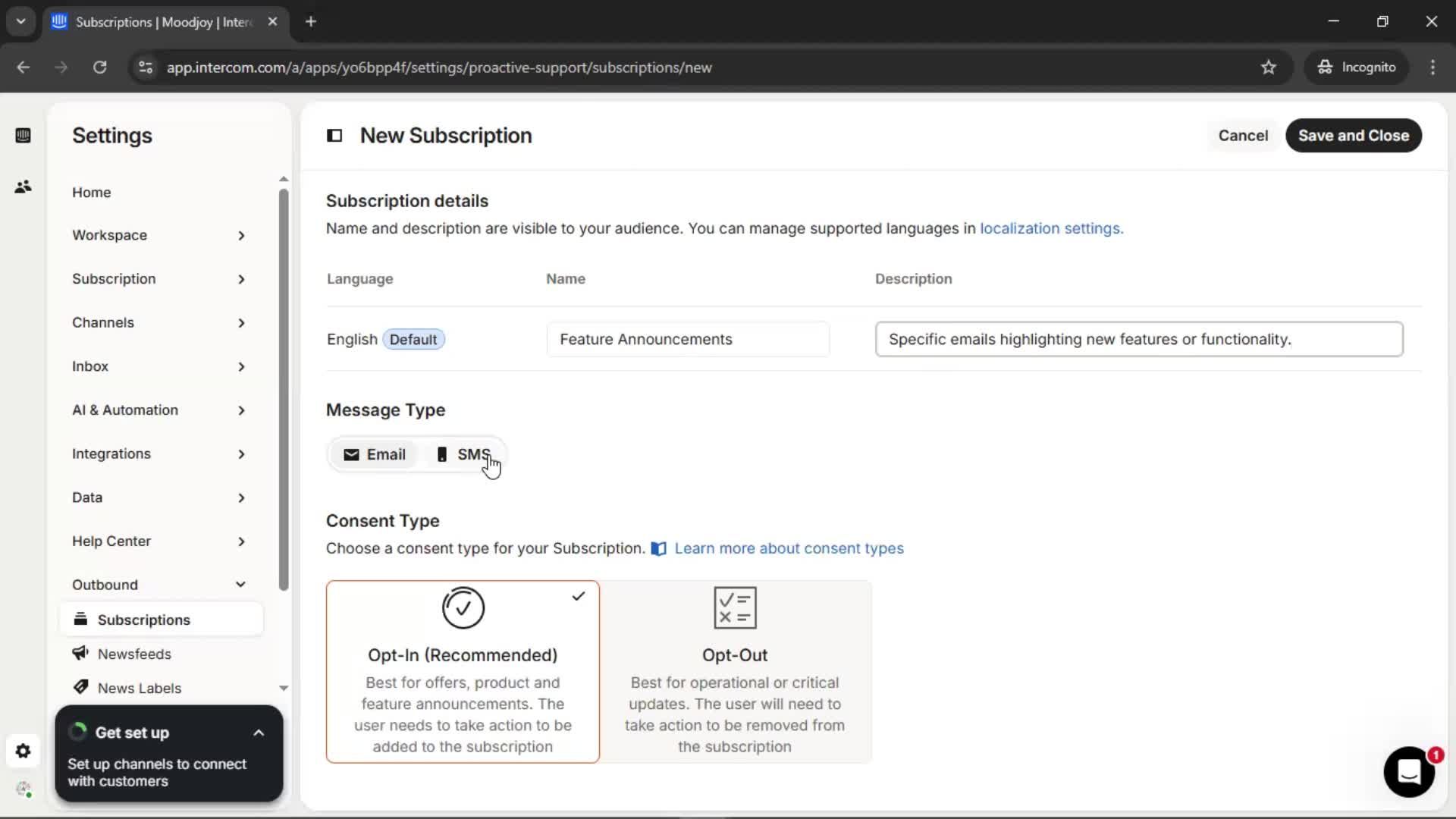 Subscriptions screenshot