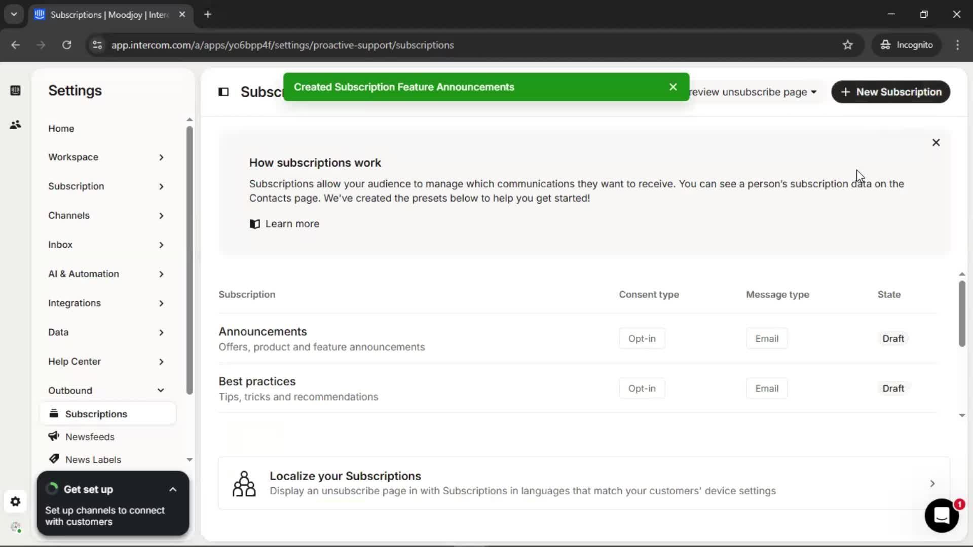 Subscriptions screenshot