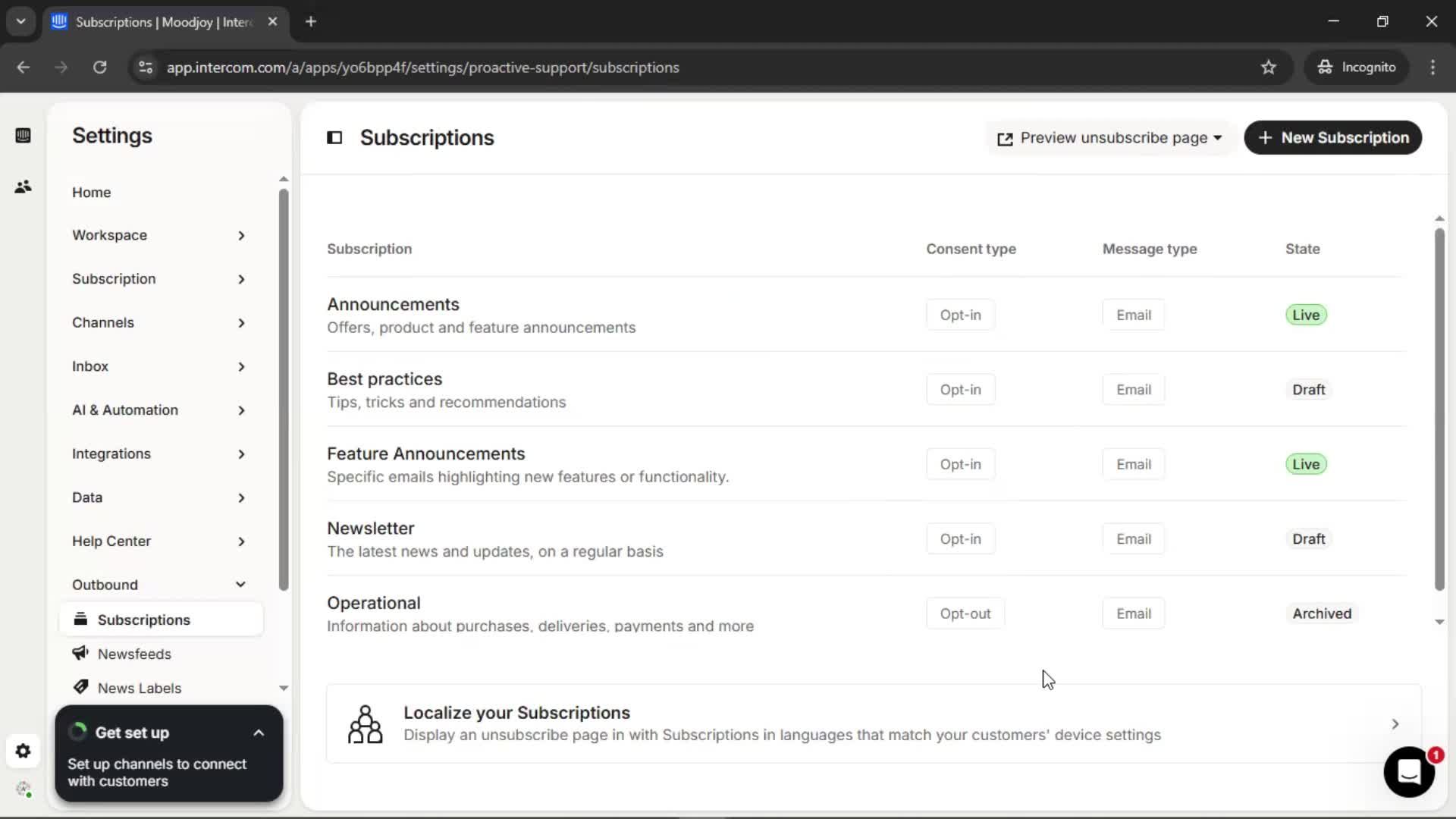 Subscriptions screenshot