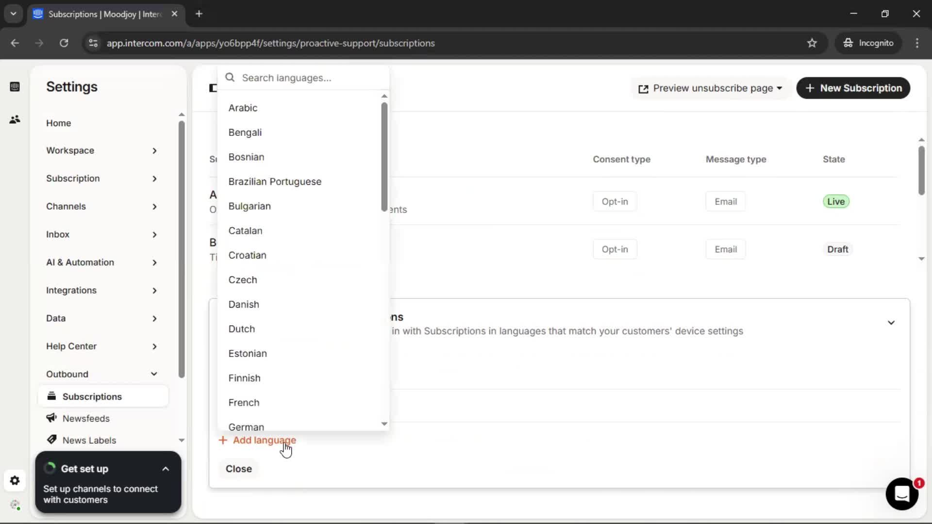 Subscriptions screenshot