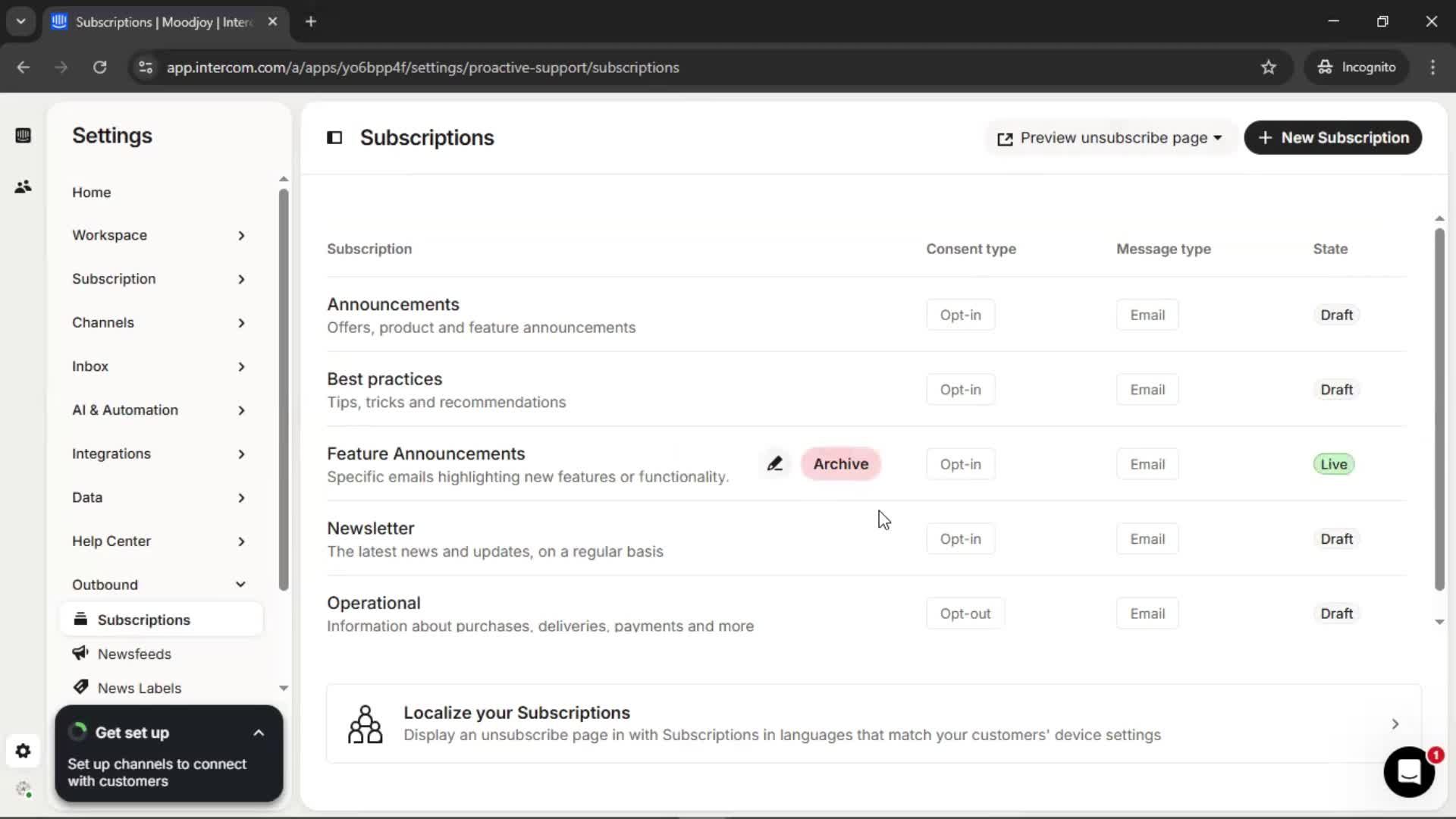 Subscriptions screenshot