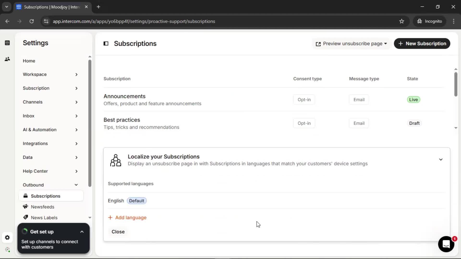 Subscriptions screenshot