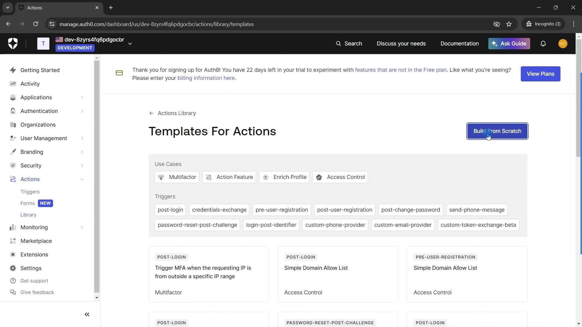 Creating an action screenshot