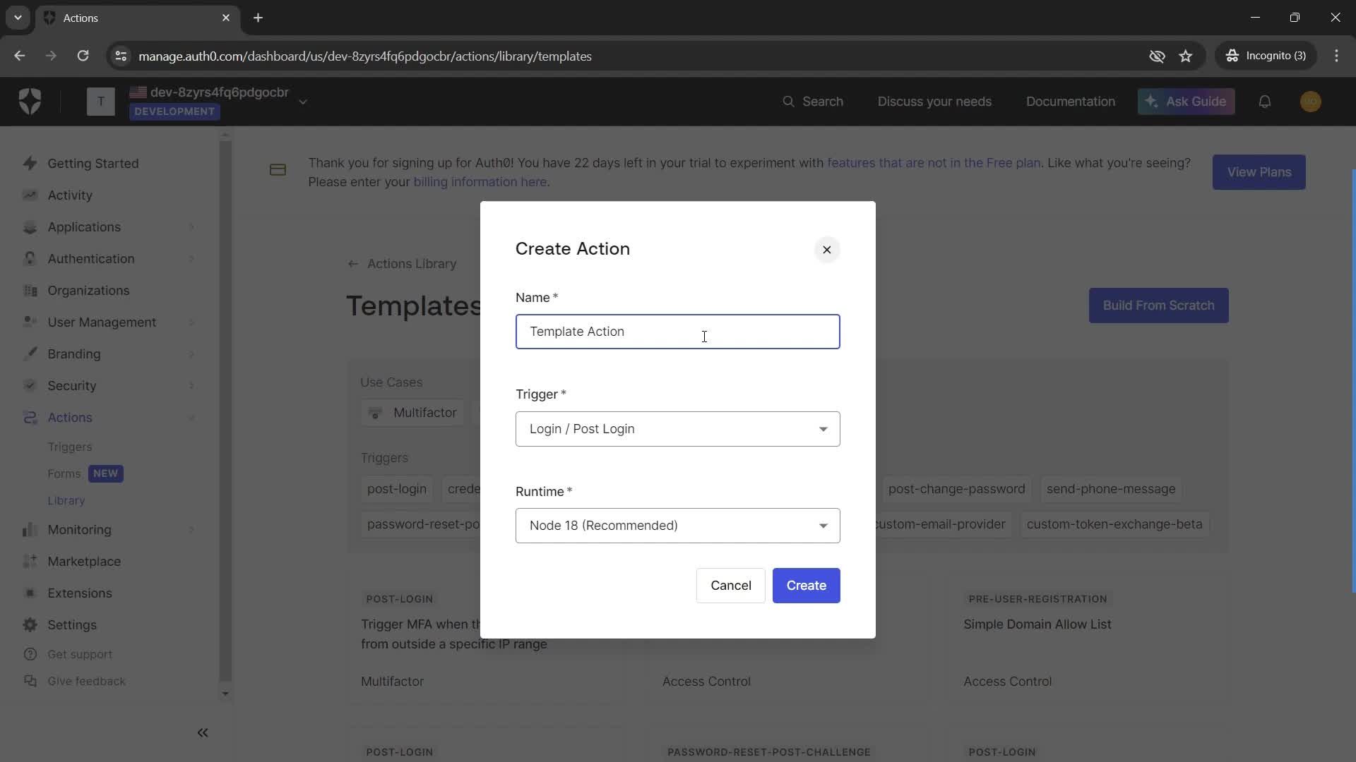 Creating an action screenshot