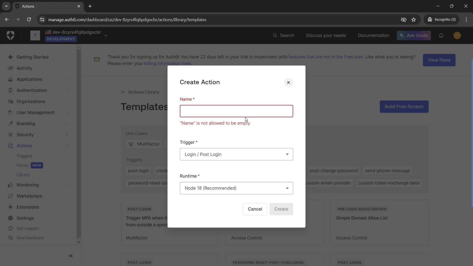 Creating an action screenshot
