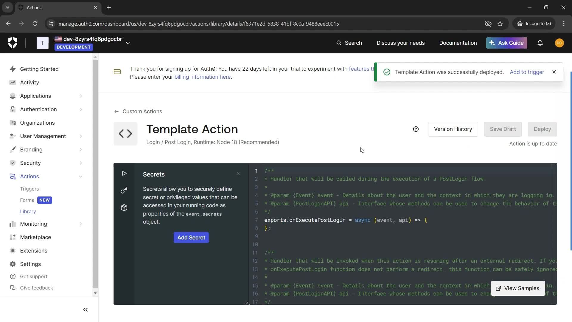 Creating an action screenshot