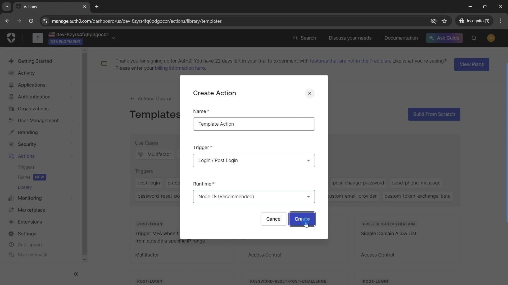 Creating an action screenshot
