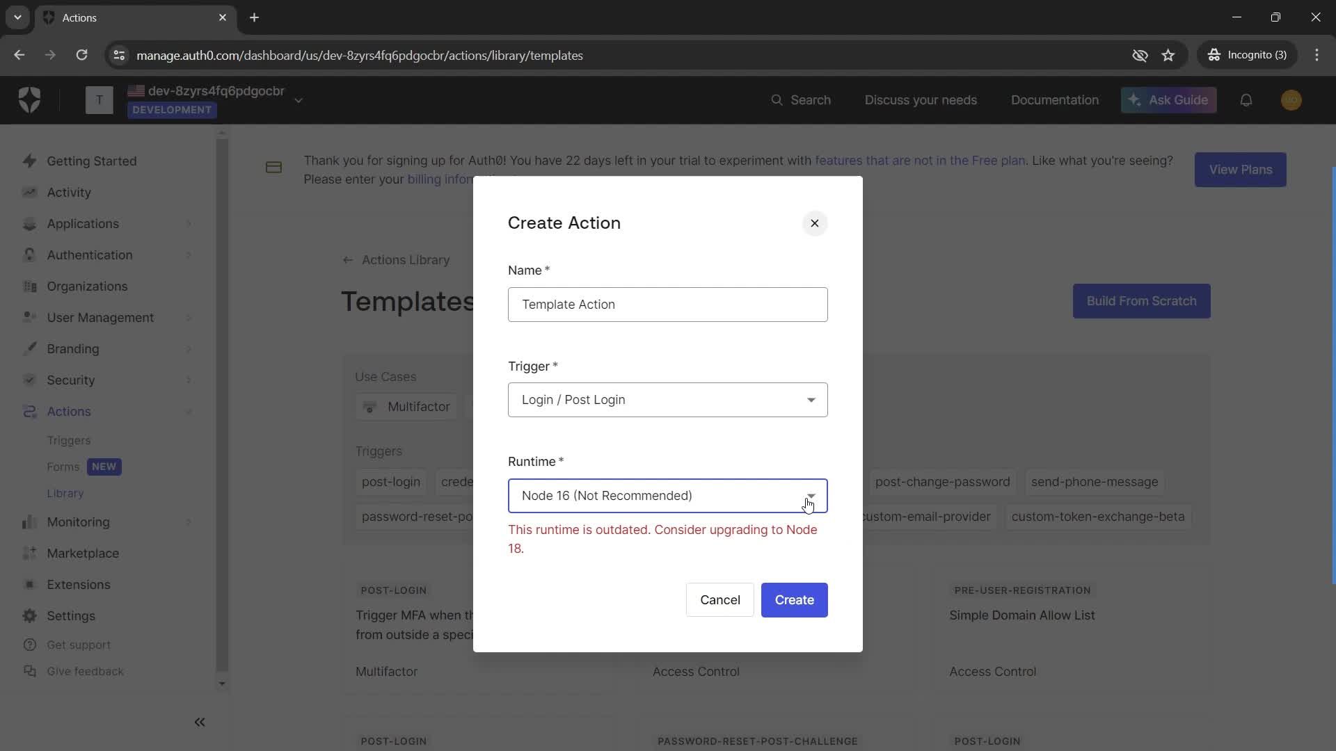 Creating an action screenshot
