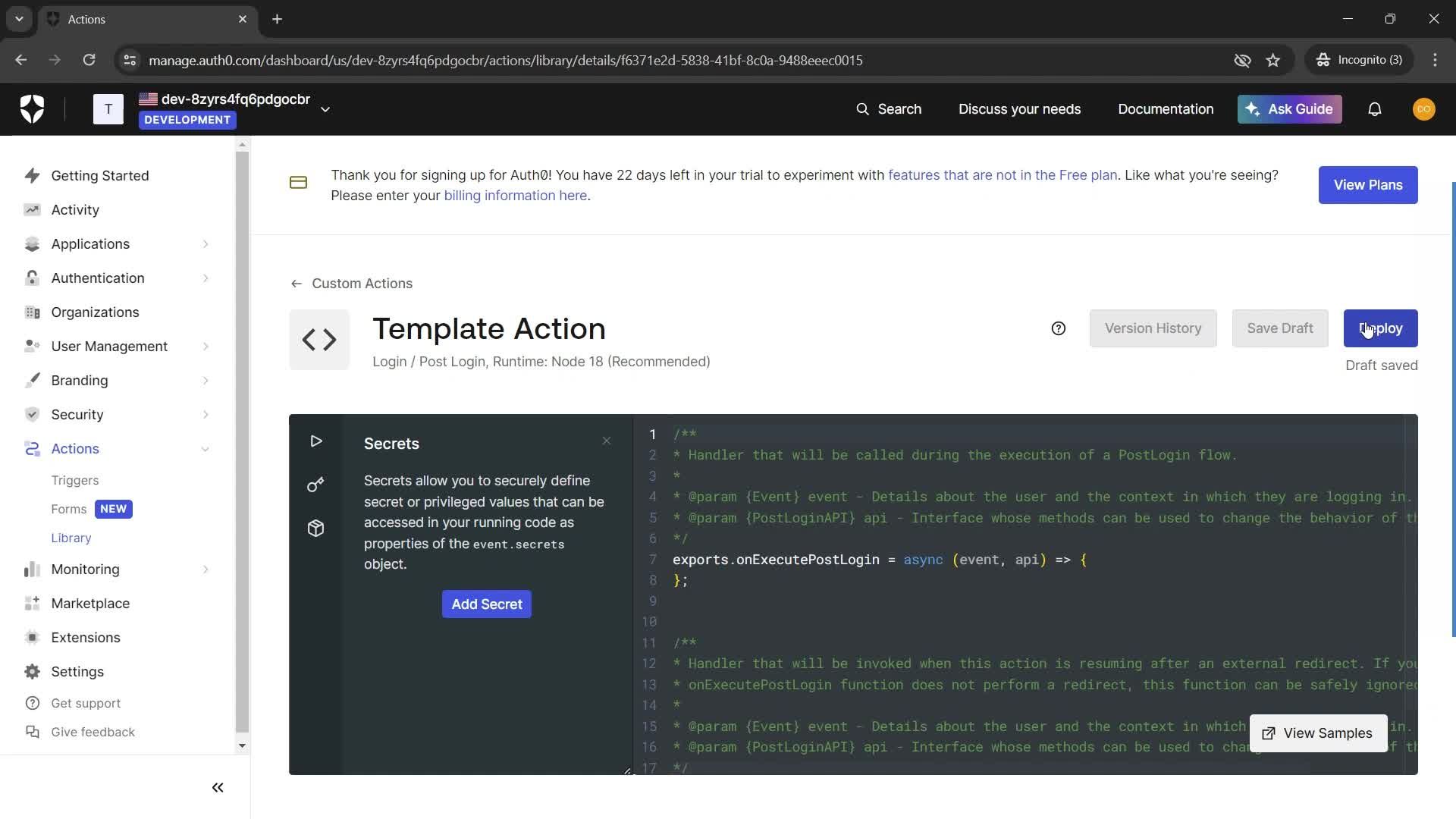 Creating an action screenshot