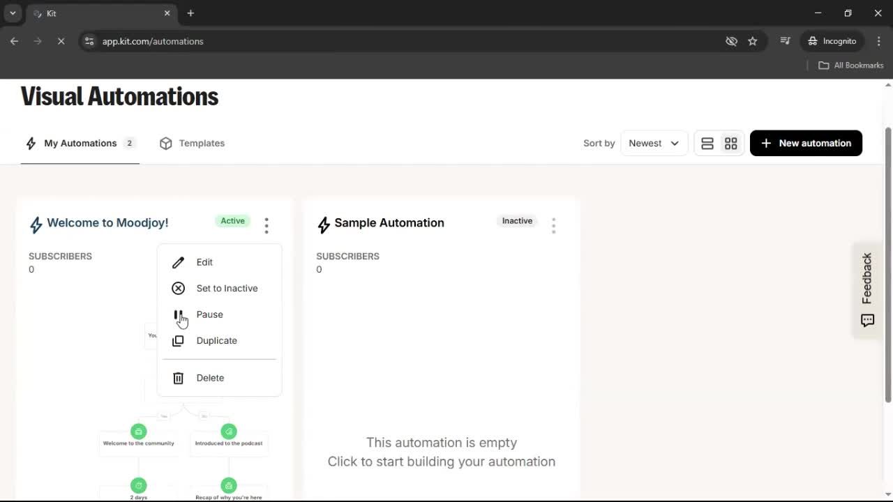 Creating an automation workflow screenshot