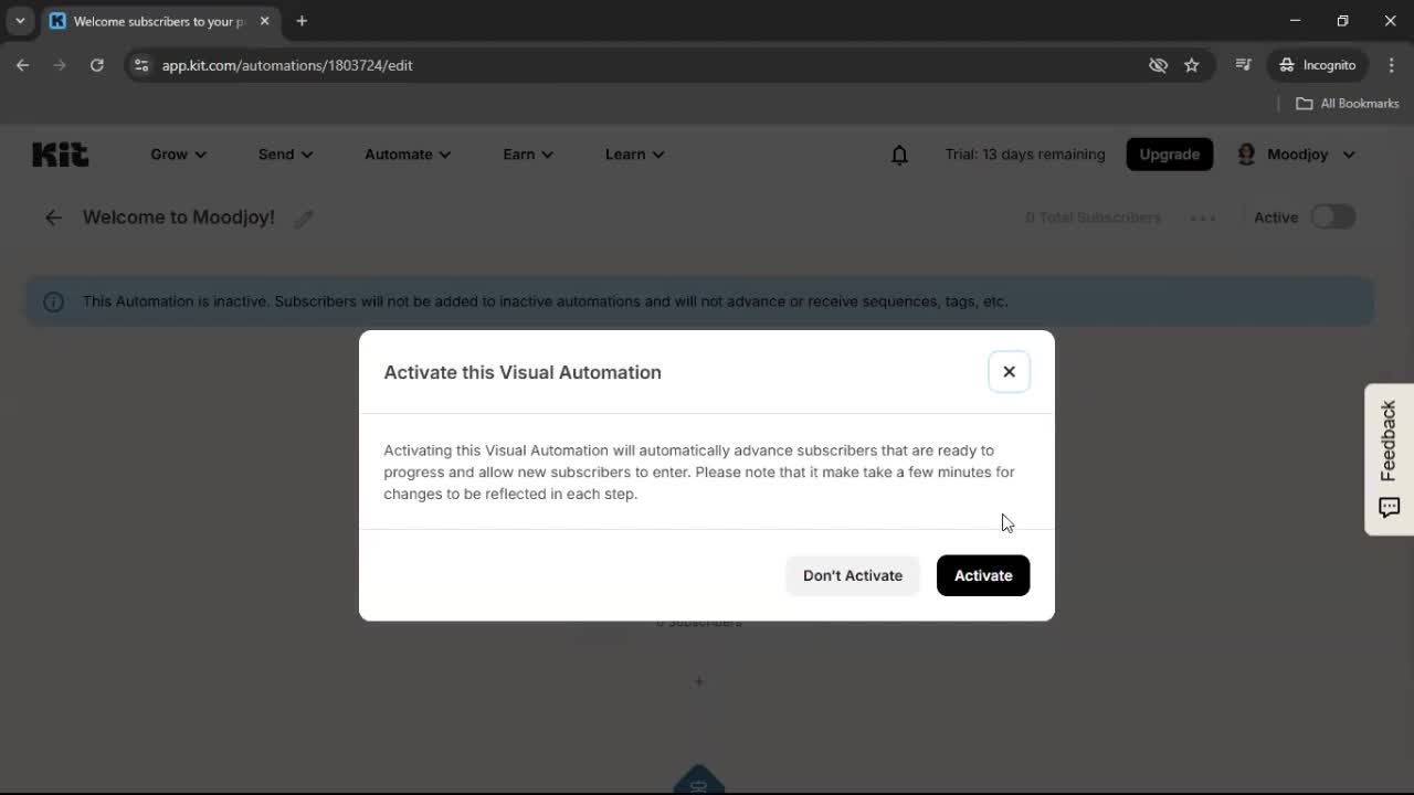 Creating an automation workflow screenshot