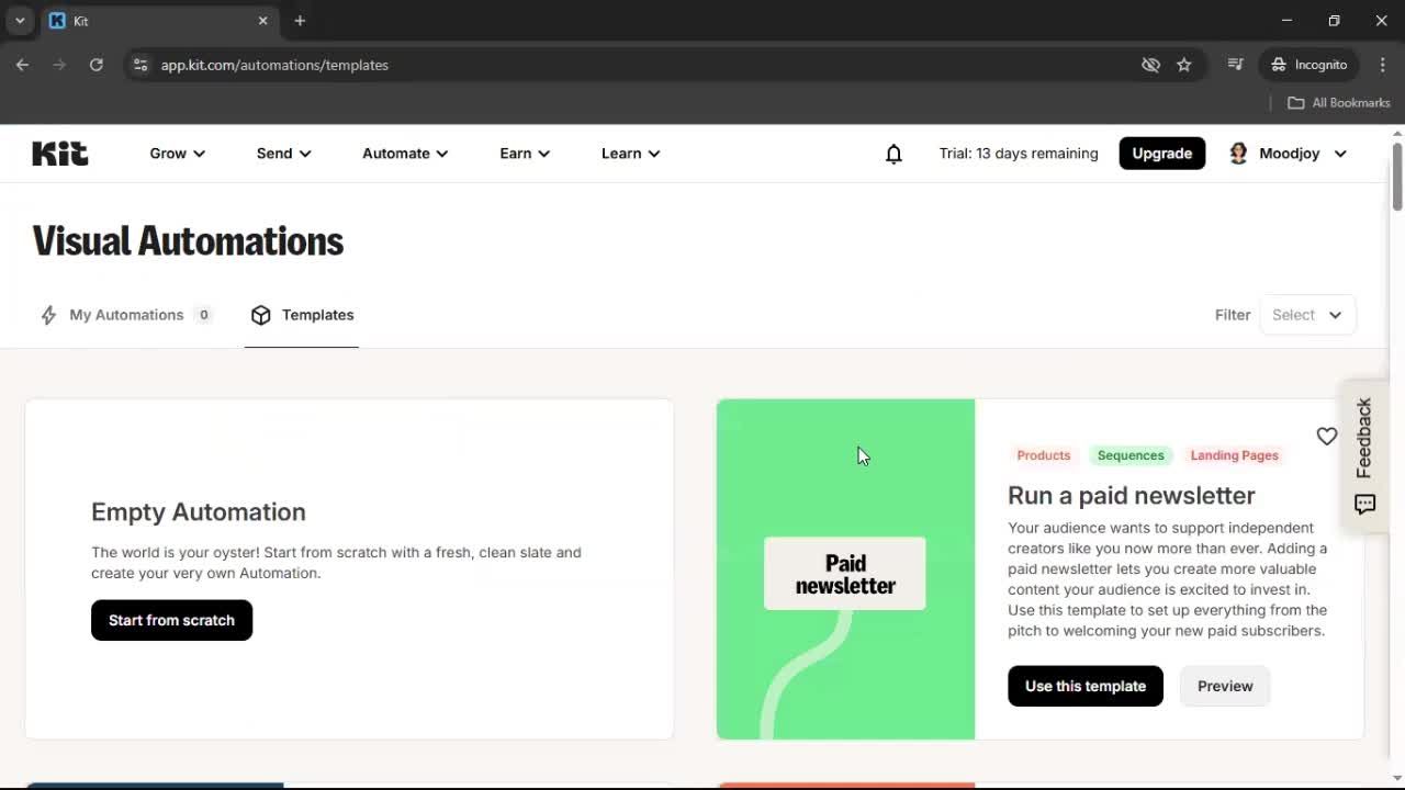 Creating an automation workflow screenshot