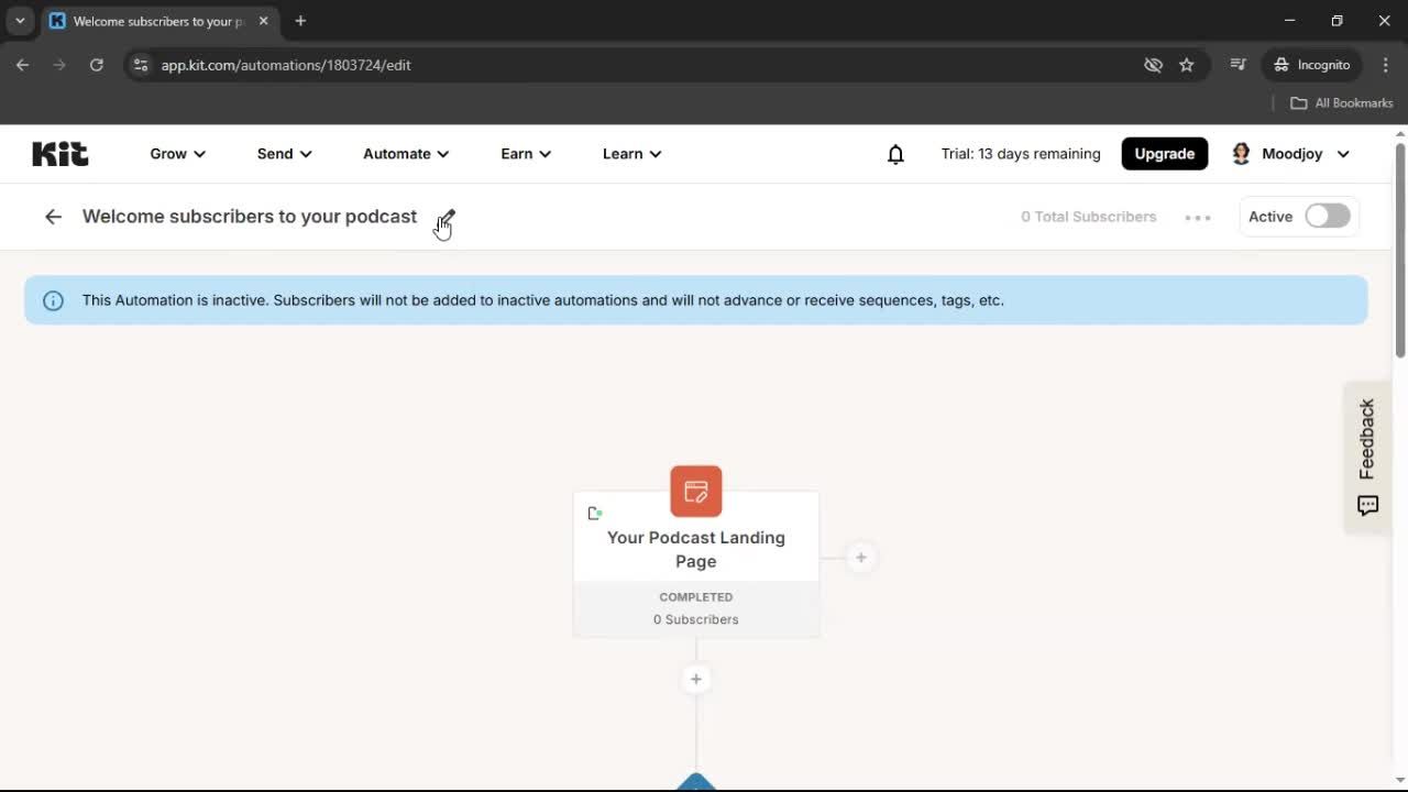 Creating an automation workflow screenshot