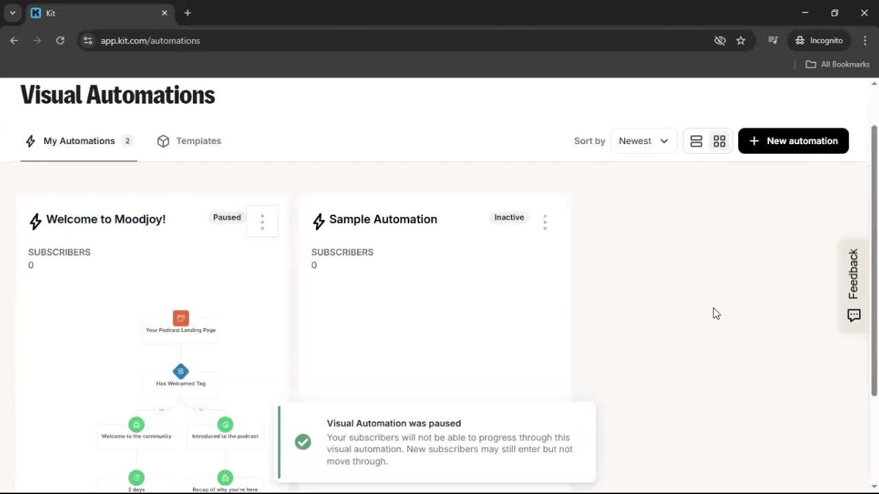 Creating an automation workflow screenshot