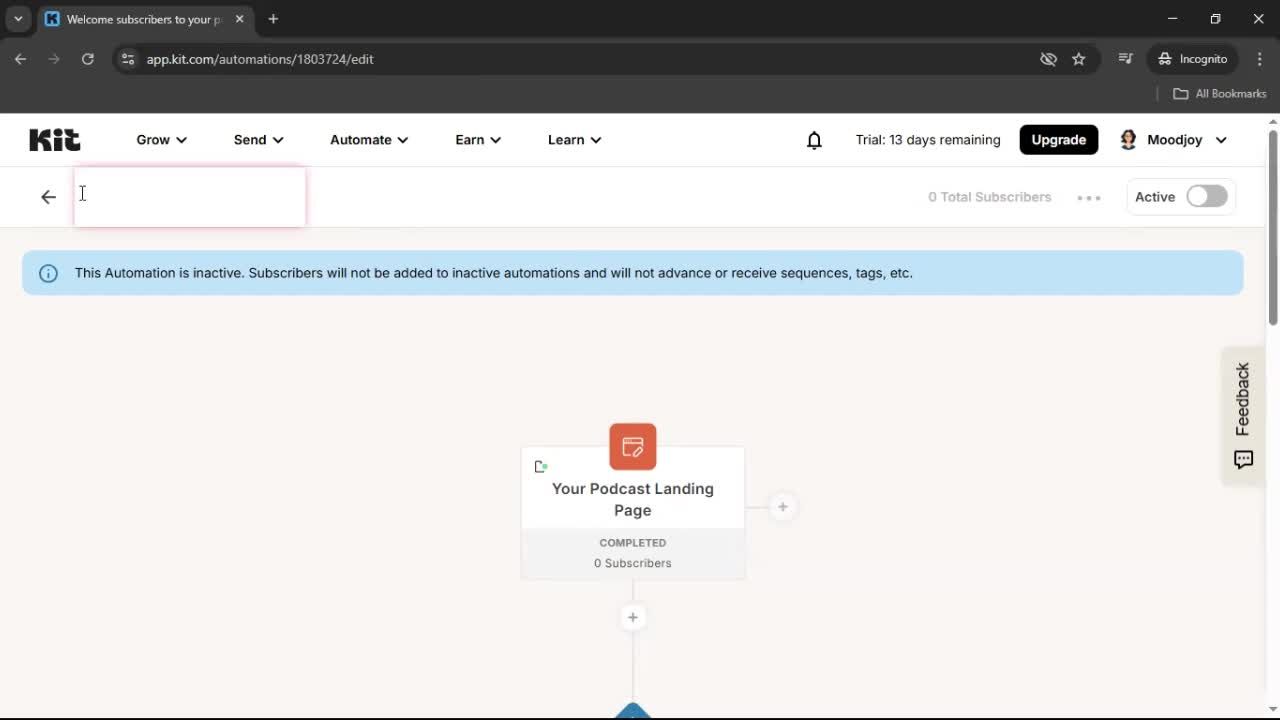 Creating an automation workflow screenshot