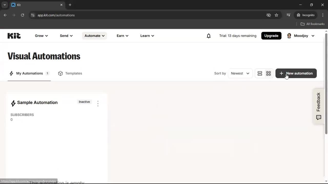 Creating an automation workflow screenshot