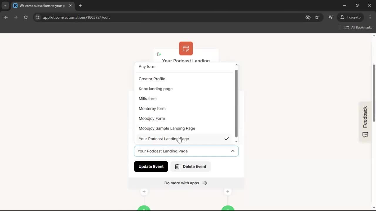 Creating an automation workflow screenshot