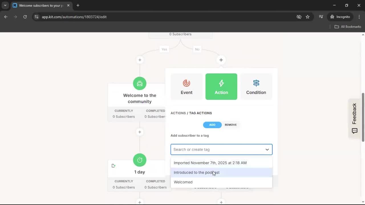 Creating an automation workflow screenshot