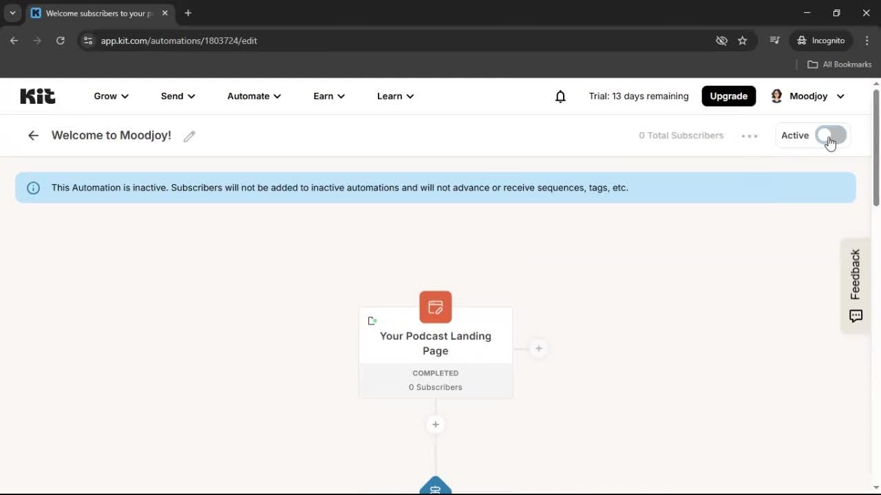 Creating an automation workflow screenshot