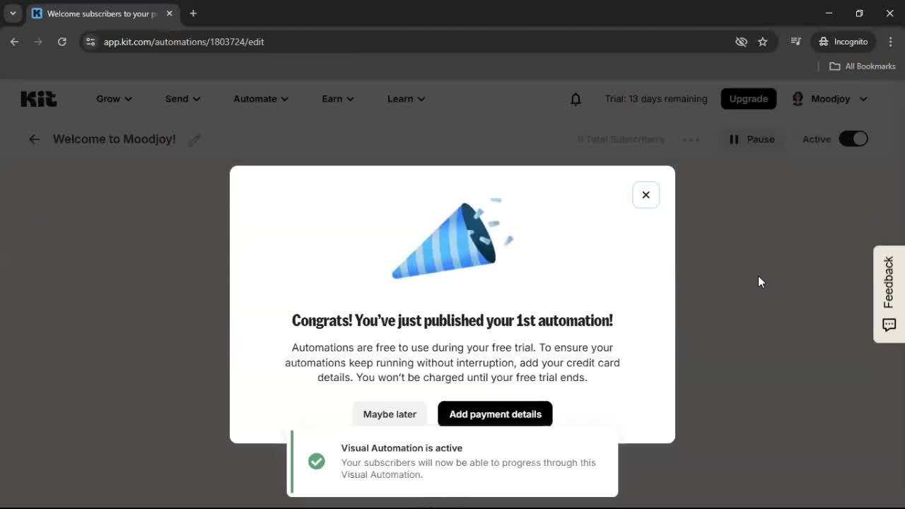Creating an automation workflow screenshot