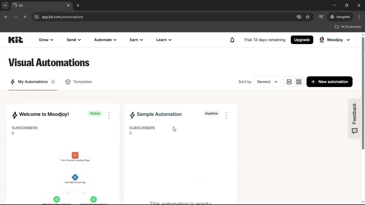 Creating an automation workflow screenshot