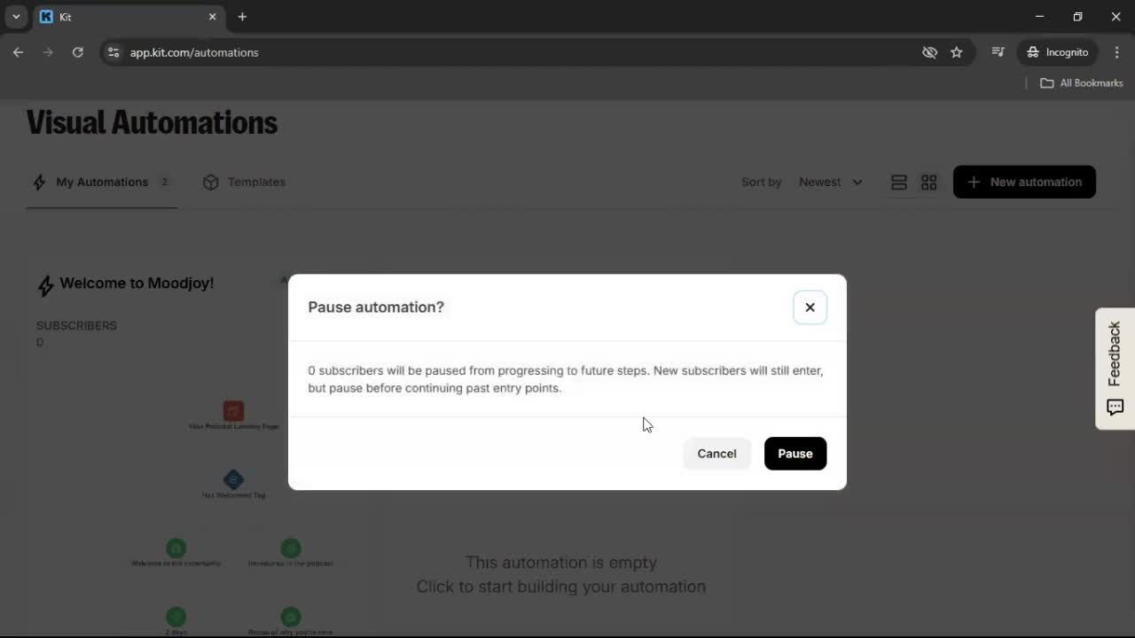 Creating an automation workflow screenshot