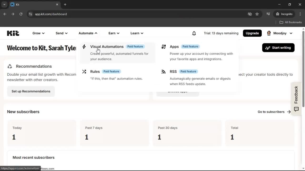 Creating an automation workflow screenshot