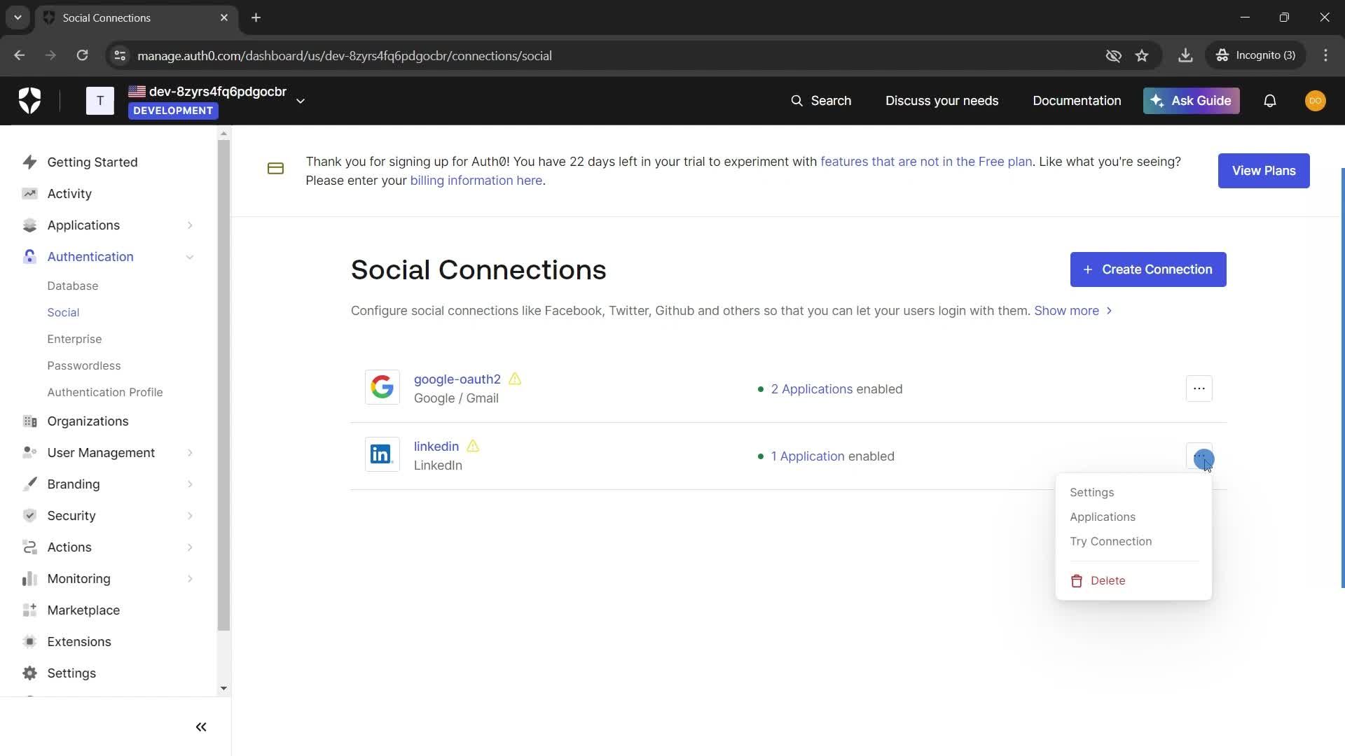 Creating connections screenshot
