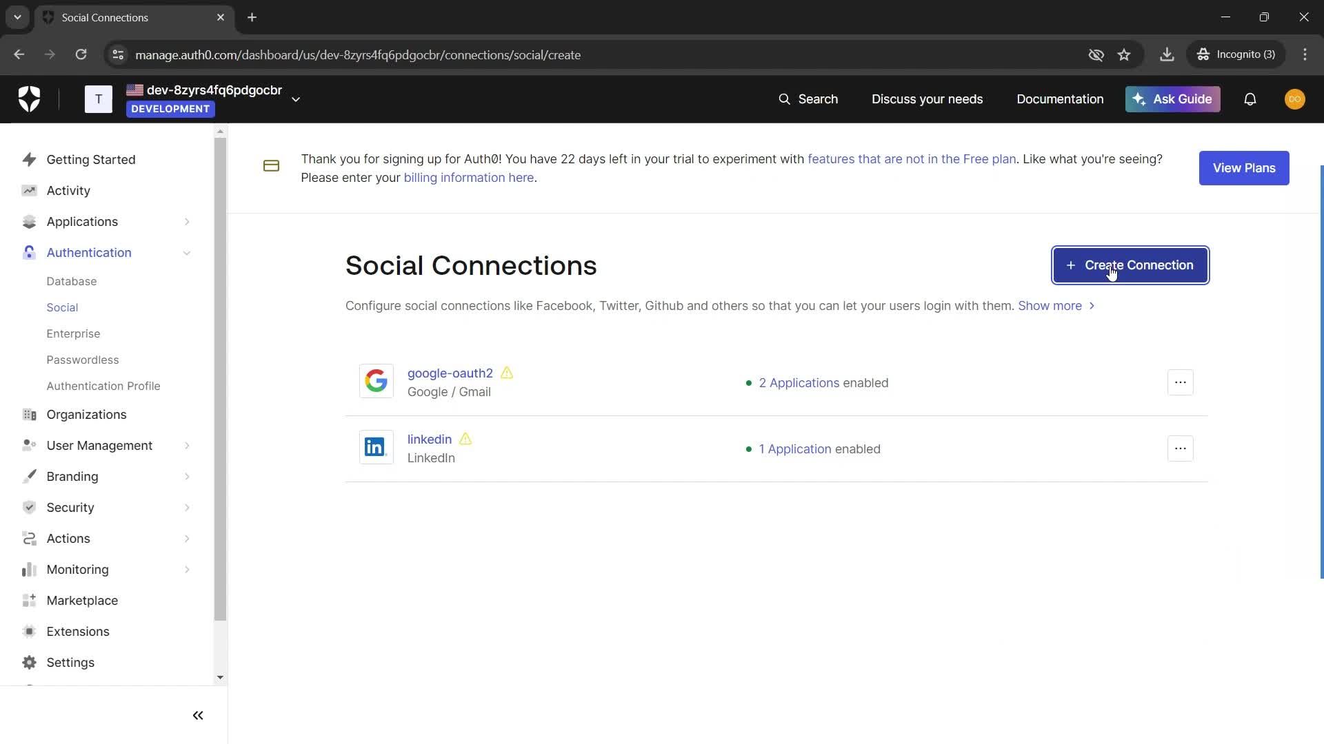 Creating connections screenshot