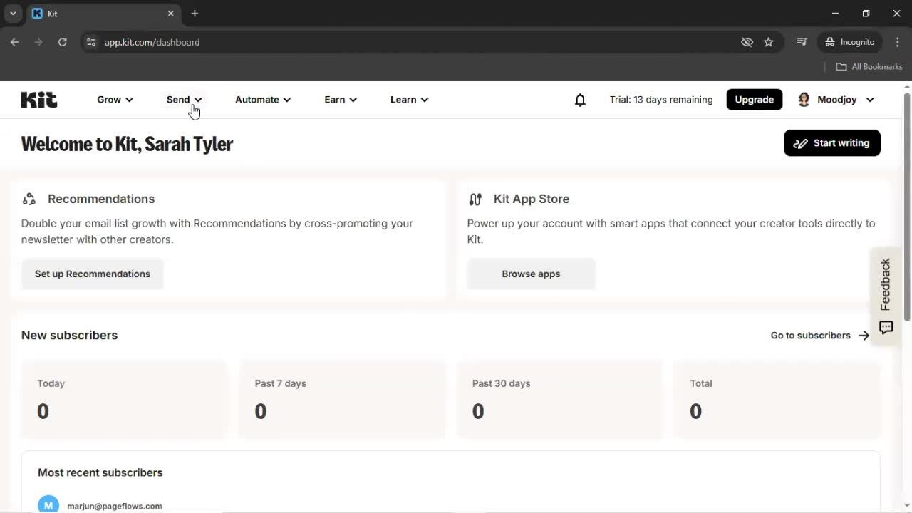 Creating an email campaign screenshot