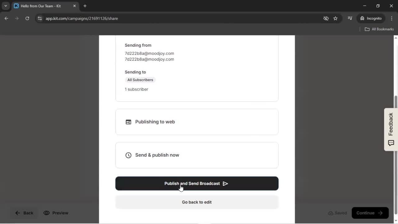 Creating an email campaign screenshot